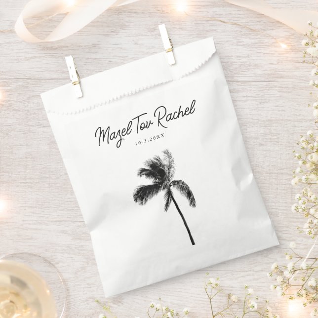 Elegant Palm Tree Mazel Tov Bat Mitzvah Favour Bag (Clipped)