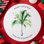Elegant Palm Tree Modern Family Christmas Holiday Card<br><div class="desc">Bring tropical cheer to your holiday greetings with this unique Christmas card design featuring a whimsical palm tree adorned with twinkling lights, festive ornaments, and baubles. The clean, contemporary typography layout allows you to easily personalise your message, and well-wishes, while the playful contrast between the traditional holiday decorations and the...</div>