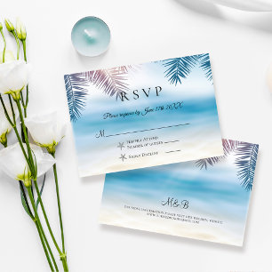Elegant Palm Tree Tropical Beach Wedding RSVP Card