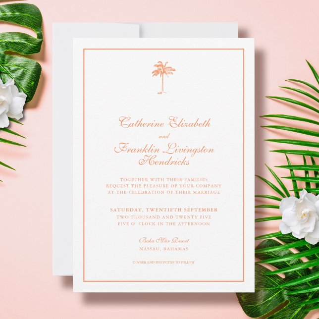 Elegant Palm Tree Tropical Wedding Invitation (Creator Uploaded)
