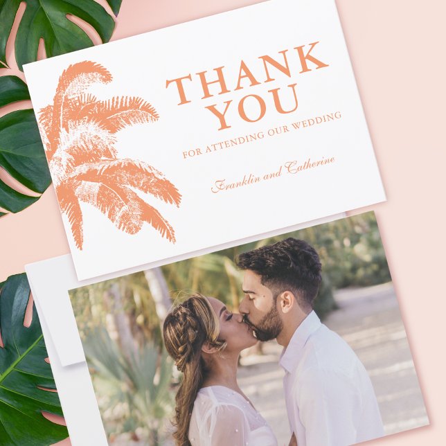 Elegant Palm Tree Tropical Wedding Photo Thank You Card (Vintage Boho Tropical Palm Photo Wedding Thank You Card)