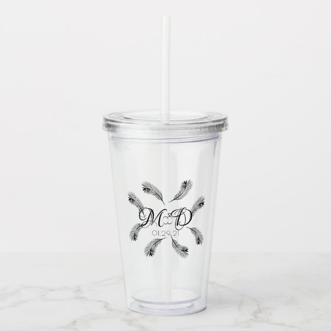 Elegant Palm Tree Wedding Couples Anniversary Acrylic Tumbler (Front)
