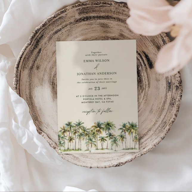 Elegant Palm Tree Wedding Invitation with QR Code (Creator Uploaded)