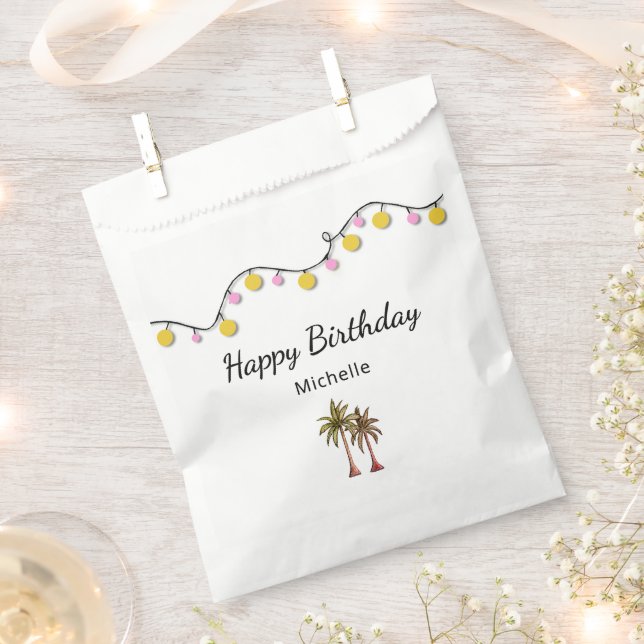 Elegant Palm Trees String Lights Tropical Birthday Favour Bag (Clipped)