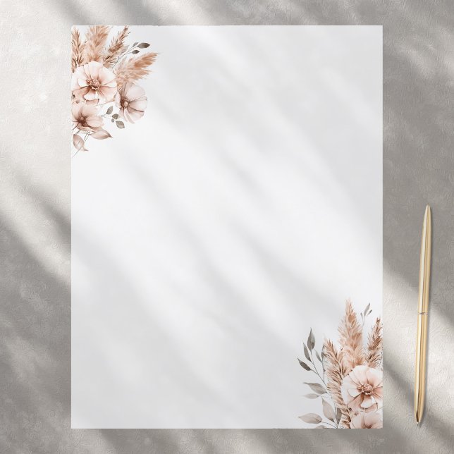 Elegant Pampas Bohemian Floral Stationery Paper (Creator Uploaded)
