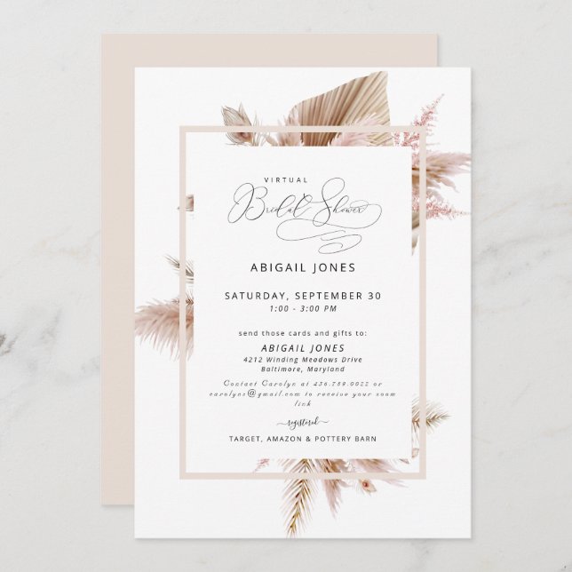 Elegant Pampas Bridal Shower Invitation (Front/Back)