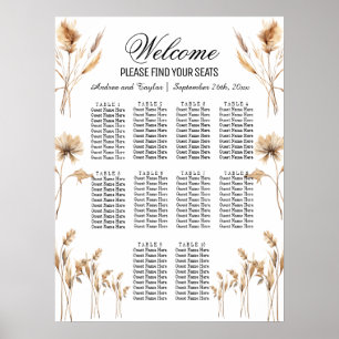 Elegant Pampas Grass 10 Tables Wedding Seating Poster