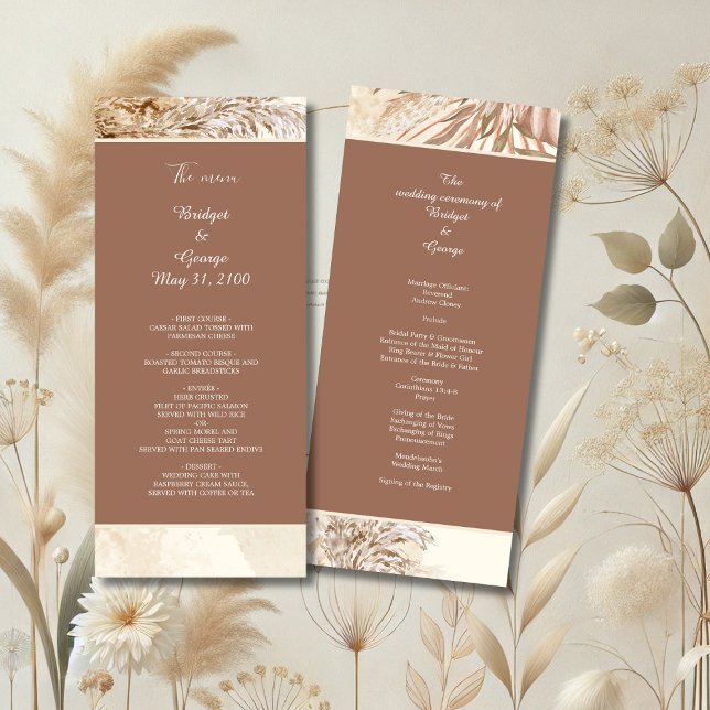 Elegant pampas grass Boho Neutral Wedding Program (Creator Uploaded)
