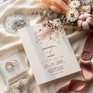 Elegant Pampas Grass Boho Wildflower Wedding  Invitation