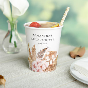 Elegant Pampas Grass Pink Floral Modern Paper Cups