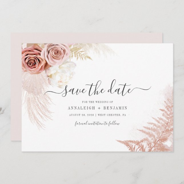 Elegant Pampas Grass Terracotta Wedding Save The Date (Front/Back)