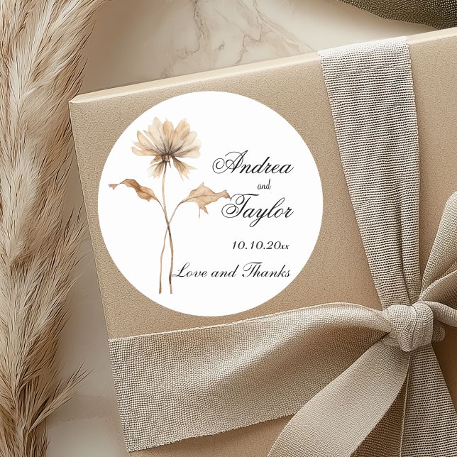 Elegant Pampas Grass Wedding Classic Round Sticker (Creator Uploaded)
