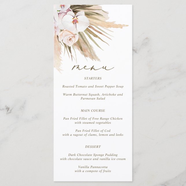 Elegant Pampas Grass Wedding Menu (Front)