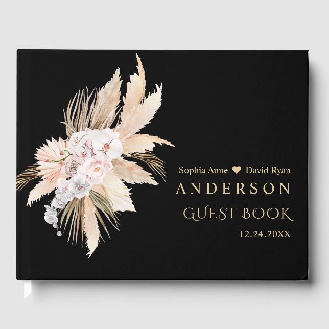 Elegant Pampas Grass White Orchid Roses Wedding  Guest Book (Front)