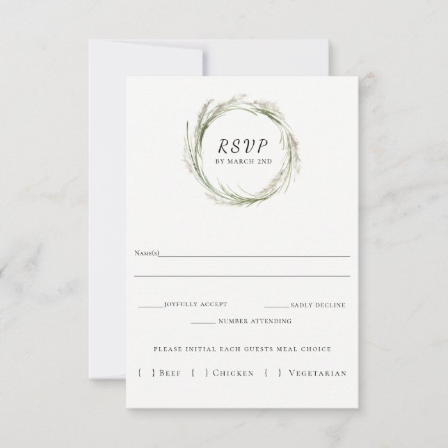 Elegant Pampas Grass Wreath Wedding RSVP Card (Front)