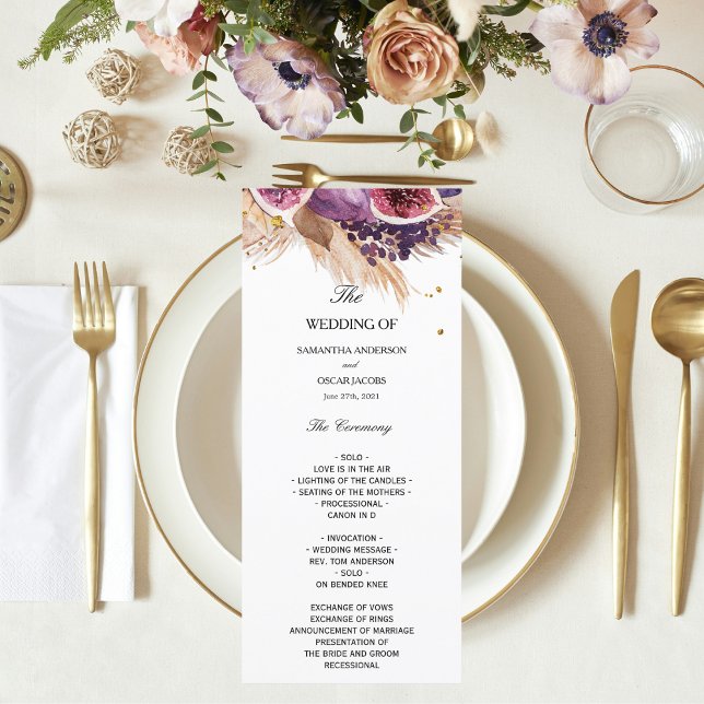 Elegant Pampas & Purple Figs Wedding Ceremony Menu (Creator Uploaded)