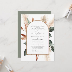 Elegant Pampas Sage Geometric Christian Wedding Invitation