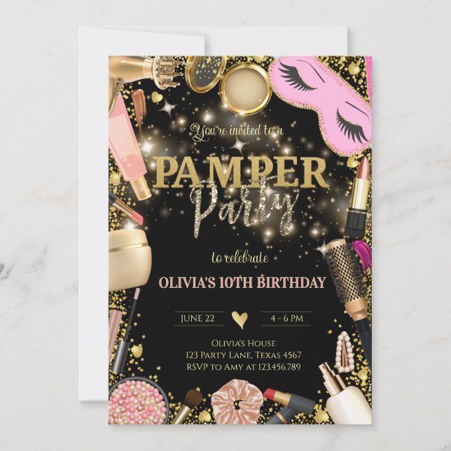 Elegant Pamper Party Birthday Invitation (Front)
