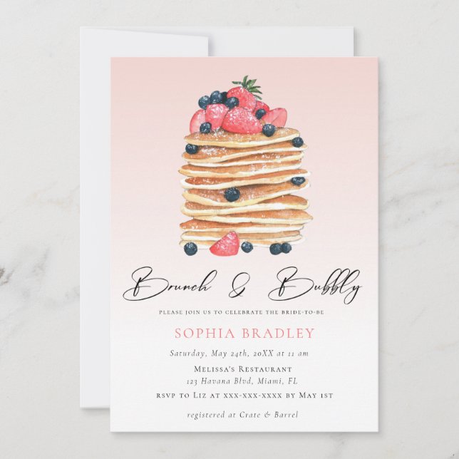 Elegant Pancakes Pink Bridal Brunch Invitation (Front)