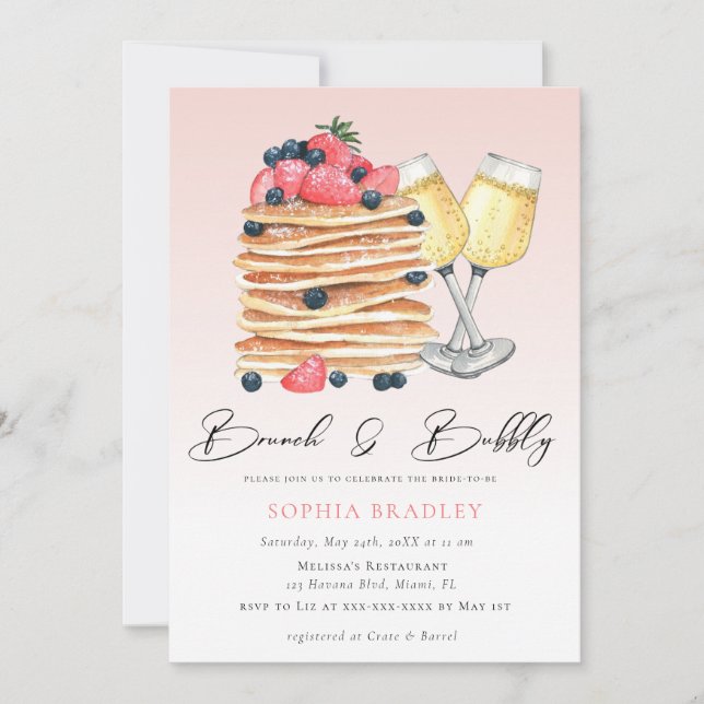 Elegant Pancakes Pink Bridal Brunch Invitation (Front)