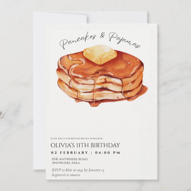 Elegant pancakes pyjamas birthday  invitation (Front)