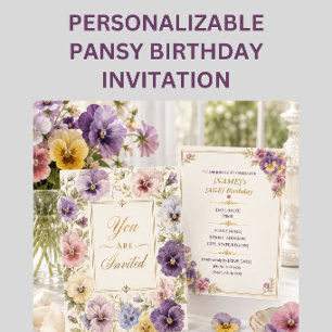 Elegant Pansy Garden Party Birthday Invitation