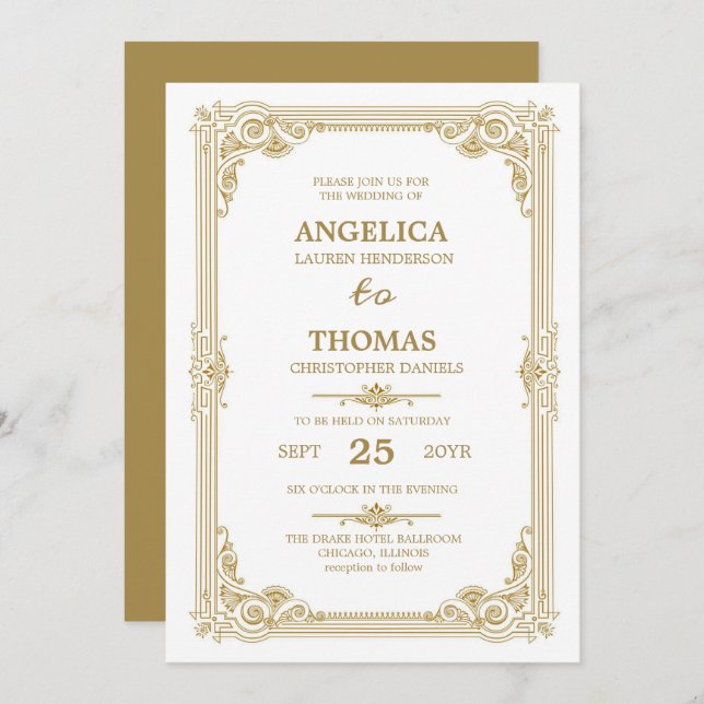 Elegant Papaya Whip Vintage Frame Wedding Invitation (Front/Back)