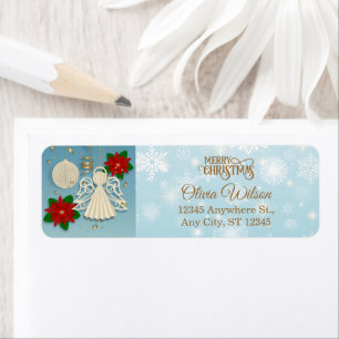 Elegant Paper Angel & Poinsettia Christmas Return Address Label