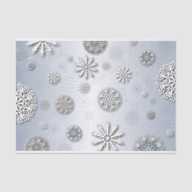 Elegant Paper Cut Winter Snowflakes On Silver (Front)