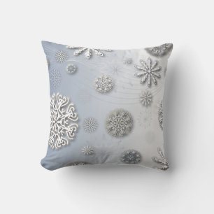 Elegant Paper Cut Winter Snowflakes On Silver Cushion