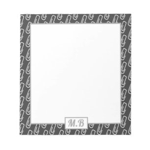 Elegant Paperclip Black and White Pattern Monogram Notepad