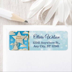 Elegant Papercut Angel, Star Blue Winter Christmas Return Address Label