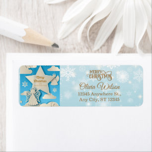 Elegant Papercut Angel, Star Blue Winter Christmas Return Address Label