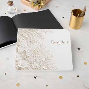 Elegant Papercut Butterfly with Floral Frame Guest Book