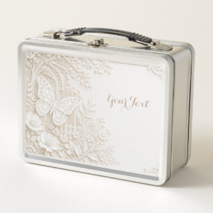 Elegant Papercut Butterfly with Floral Frame Metal Lunch Box