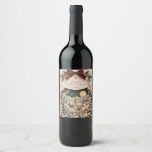 Elegant Papercut Christmas ,Layered Winter holiday Wine Label