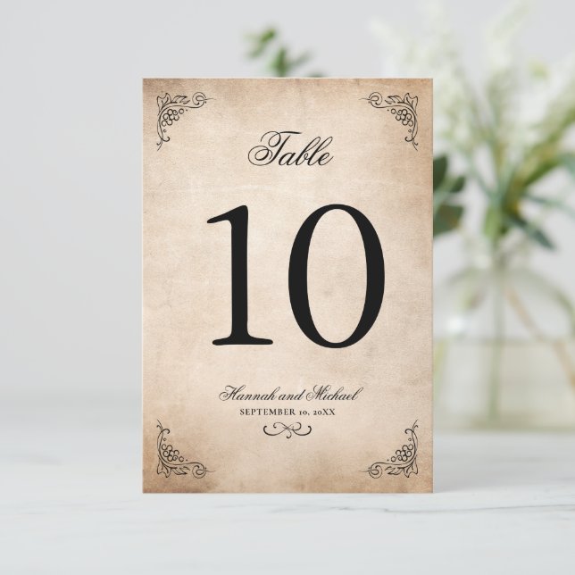 Elegant Parchment Wedding Table Number Card (Standing Front)