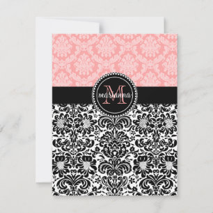 Elegant Paris Baby Pink Black Damask Personalised Note Card