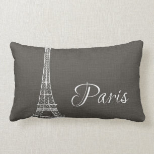 Elegant Paris Eiffel Tower Dark Grey Burlap Look Lumbar Cushion