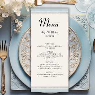 Elegant Paris Eiffel Tower Powder Blue Wedding Menu