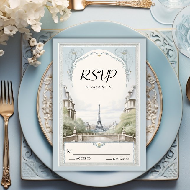 Elegant Paris Eiffel Tower Powder Blue Wedding RSVP Card (Creator Uploaded)