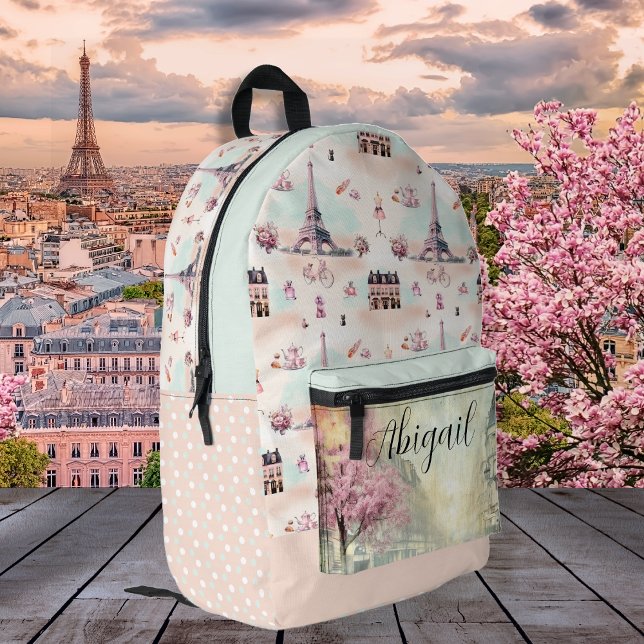Elegant Paris France Eiffel Tower French Pattern Printed Backpack (Elegant Paris, France Eiffel Tower French Pattern Monogram-Name Printed Backpack)