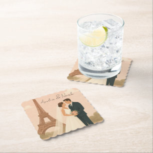Elegant Paris Wedding Paper Coaster – Eiffel Tower