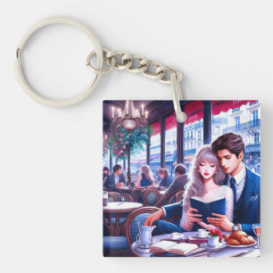 Elegant Parisian Cafe Date: A Romantic Escape Key Ring