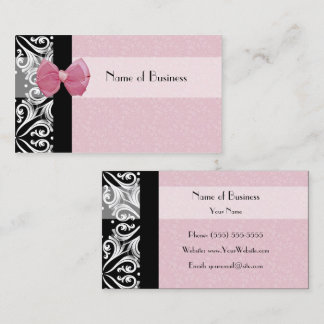 Elegant Parisian Damask Pink Ribbon Business Card