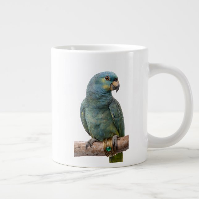 Elegant Parrot with Emerald Accent Large Coffee Mug (Right)