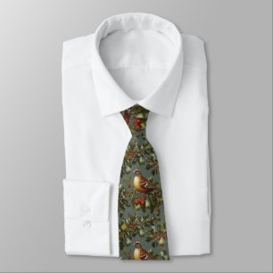 Elegant partridge in a pear tree botanical green  tie