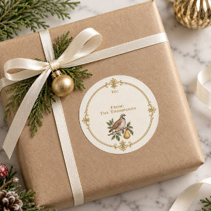 Elegant Partridge Personalised Christmas Gift Labe Classic Round Sticker