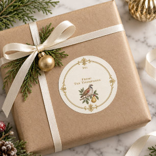 Elegant Partridge Personalized Christmas Gift Labe Classic Round Sticker