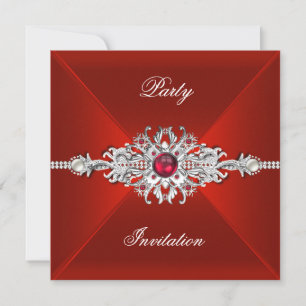 Elegant Party All Occasions Red  Silver Jewel Invitation